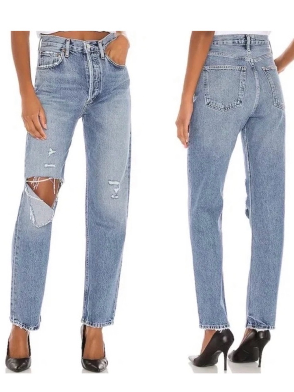 AGOLDE 90s Pinch Waist High Rise Straight Leg Jeans Distressed - Size 27